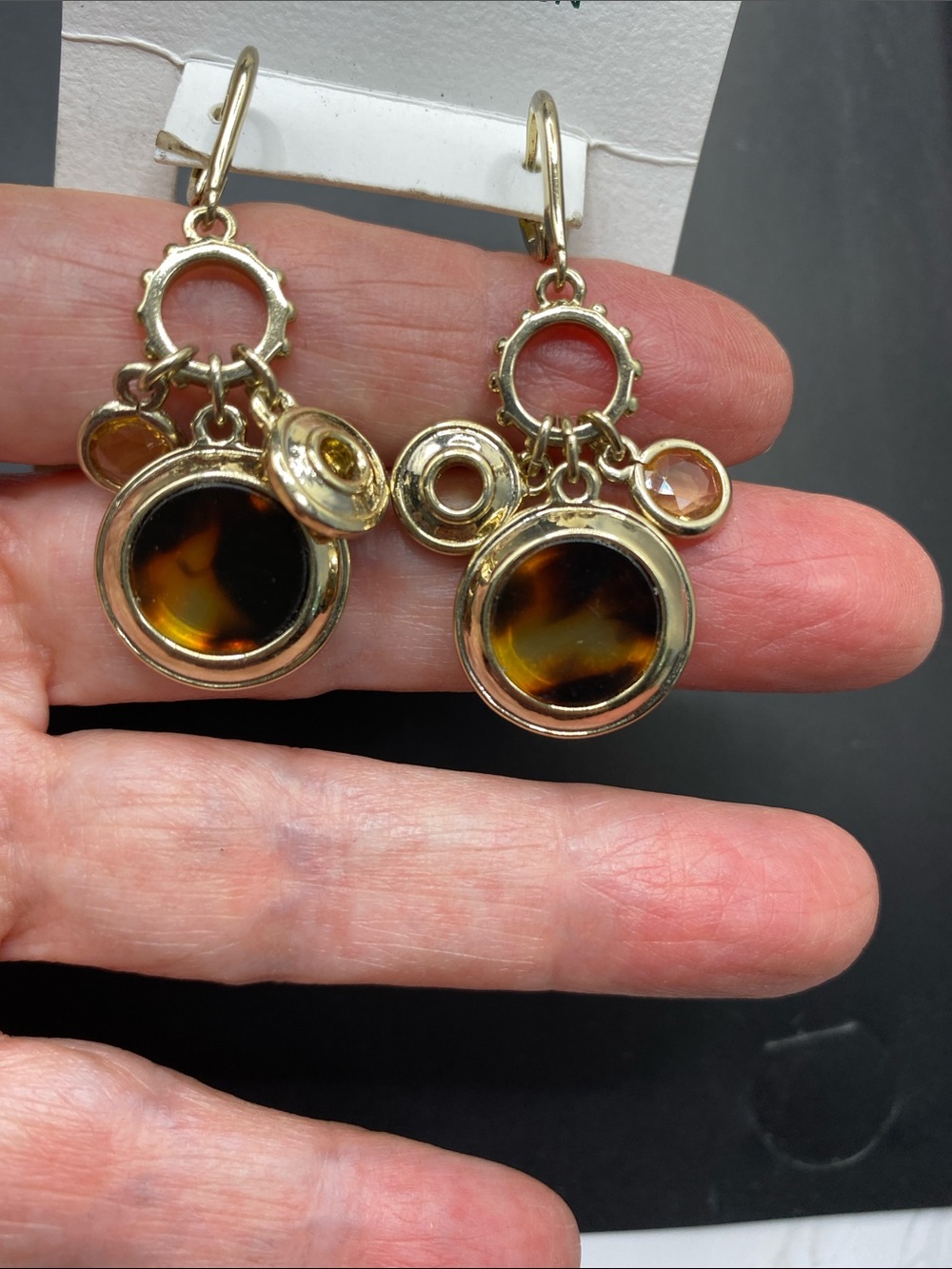 LAUREN Ralph Lauren Tortoise Shell Gold Tone Lever Back Pierced Earrings NWT - Picture 5 of 5